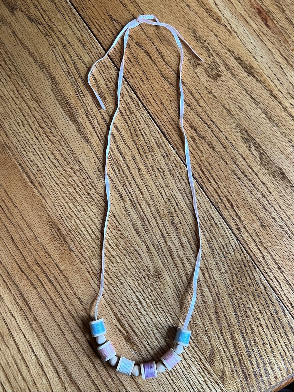 Mini Sewing spool Pastel Beaded Ribbon Necklace - Blue, Pink, Cream